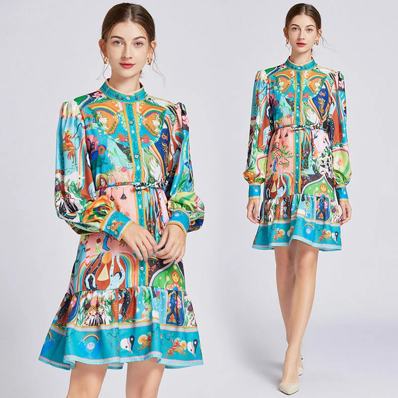 Sexy Fun Women's Retro Long Sleeve Waist Slimming Midi Dress