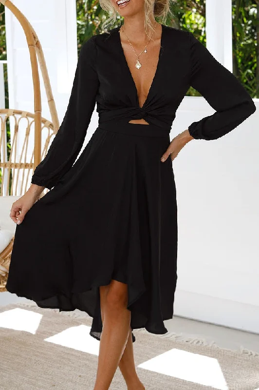 Elegant And Elegant Nicola Satin Tie Front Midi Dress | Black