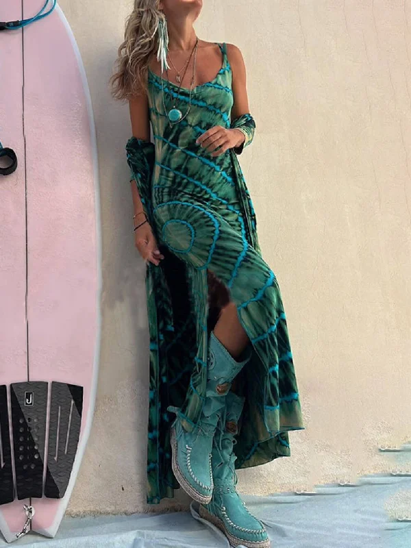 Floral Prints Boho Tie-dye Print Charming Slit Midi Dress
