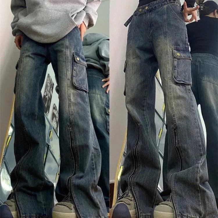 French Retro Men's And Women's Fashion Simple Vintage Straight Jeans