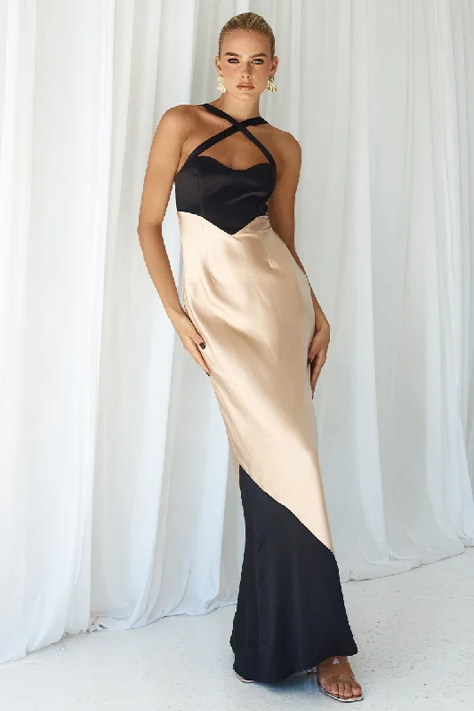 Minimal Style EVITA MAXI DRESS - BLACK/SAND