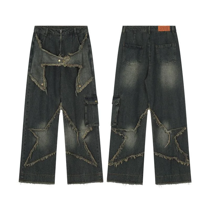 Hooded design Women's Washable Loose Fitting Straight Leg Jeans