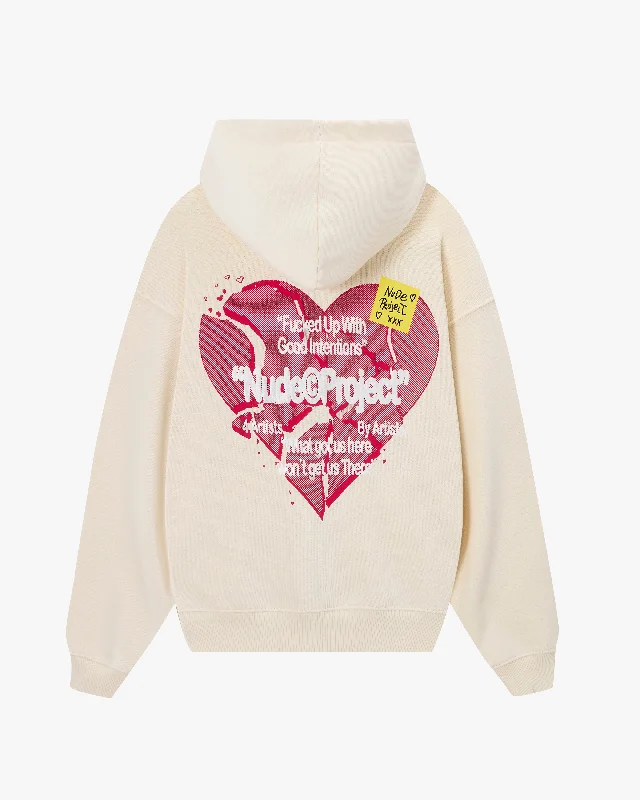 French Retro HEARTBROKEN ZIP-UP HOODIE MARSHMALLOW