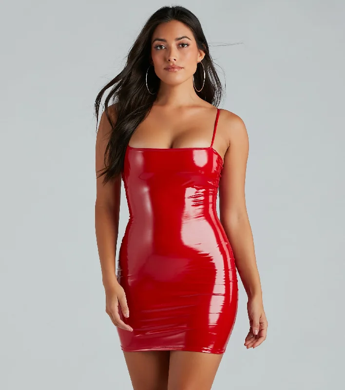 Elegant Style Devious Hottie Patent Faux Leather Mini Dress