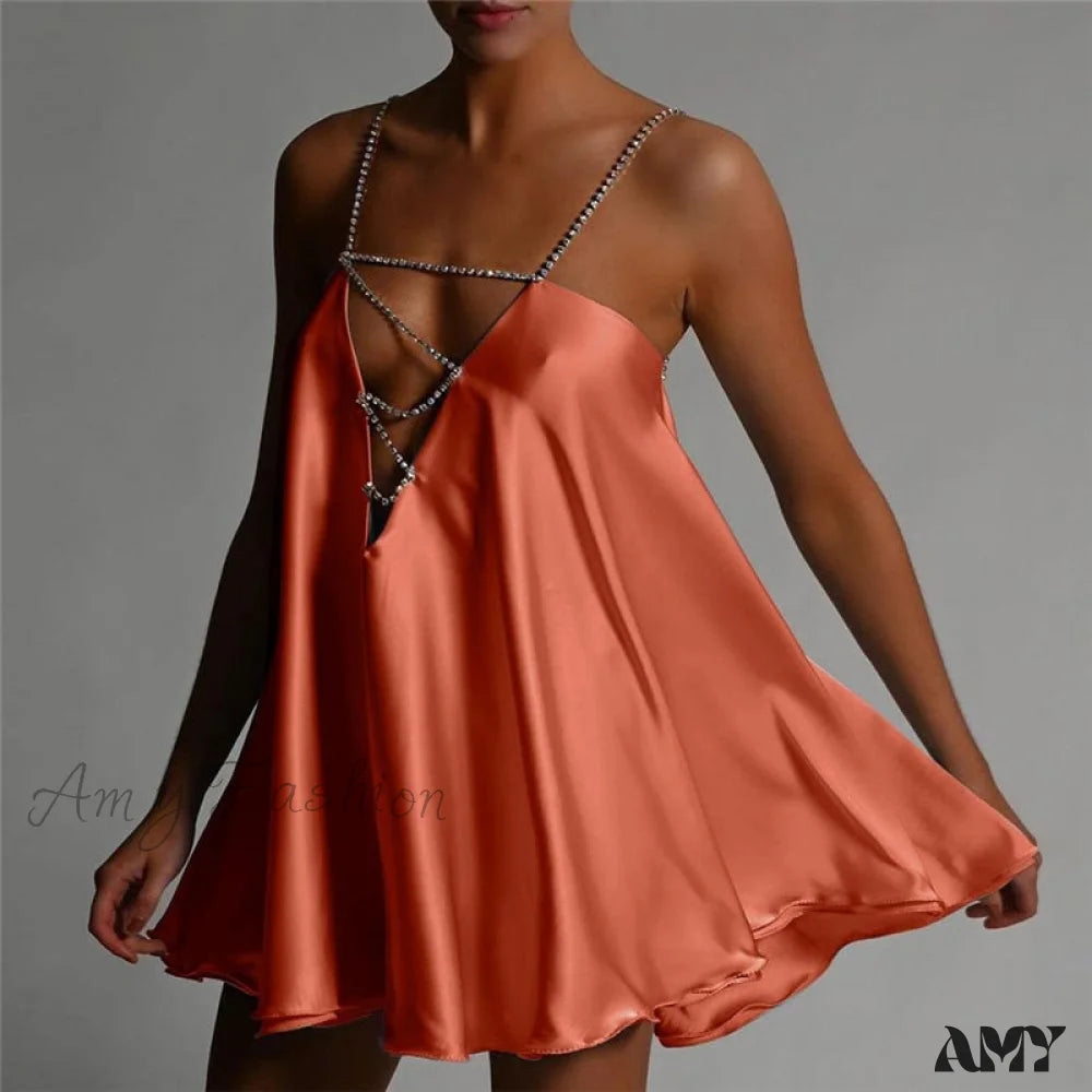 Single item design Amy Fashion - Solid Hollow V-neck A-line Mini Flared Dress