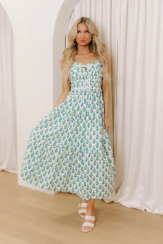 Casual Street Southern Charm Floral Midi Dress in Sky Blue