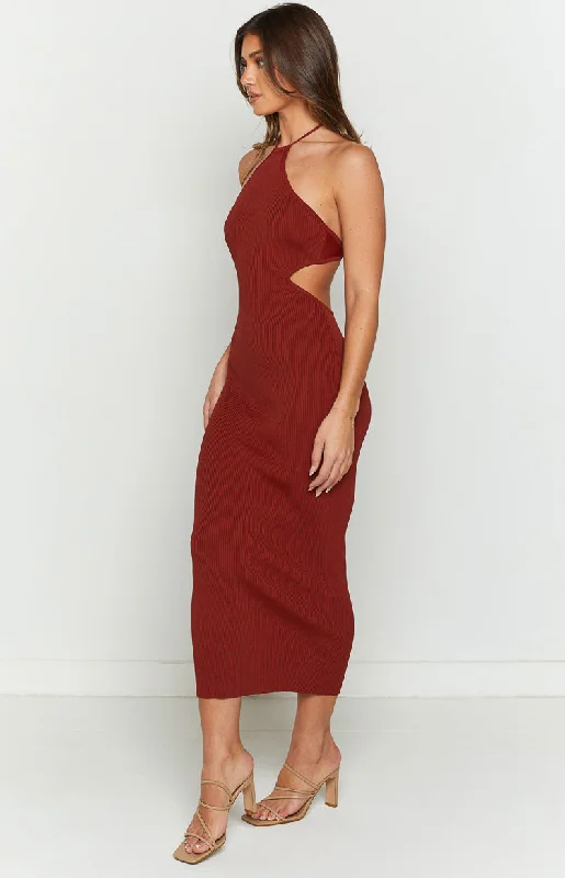 Playful Style Christina Rust Halter Rib Maxi Dress