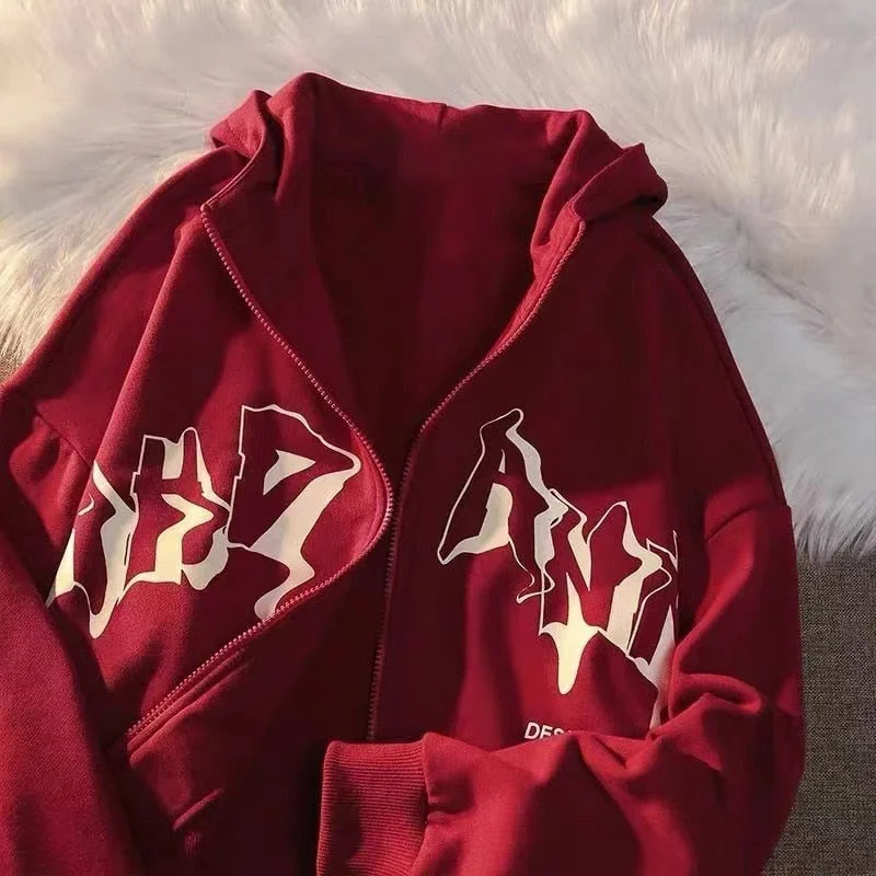Minimalism DressBetty - Letter Print Zip Up Hoodies