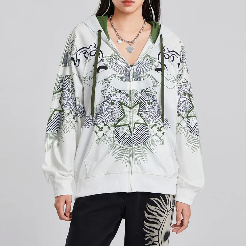New Products Graphic Goth Skeleton Hand Print Vintage Loose Spring Autumn Hoodie