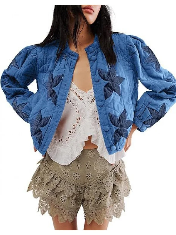 Designer Style Floral Embroidery Quilted Buckle Coats
