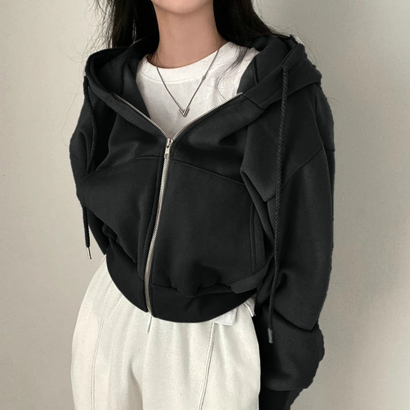 Lazy Style Vintage Casual Fur Collar Chic Aesthetic Cardigan Streetwear Hoodie
