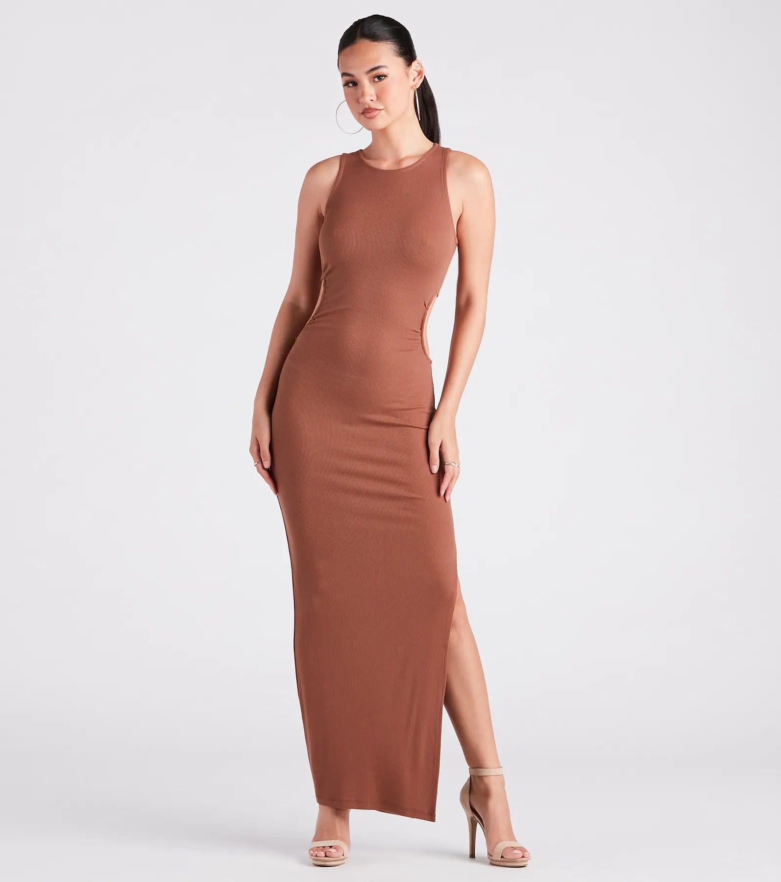 Single-shoulder Neck Design Casual-Chic Style Muse High Slit Maxi Dress