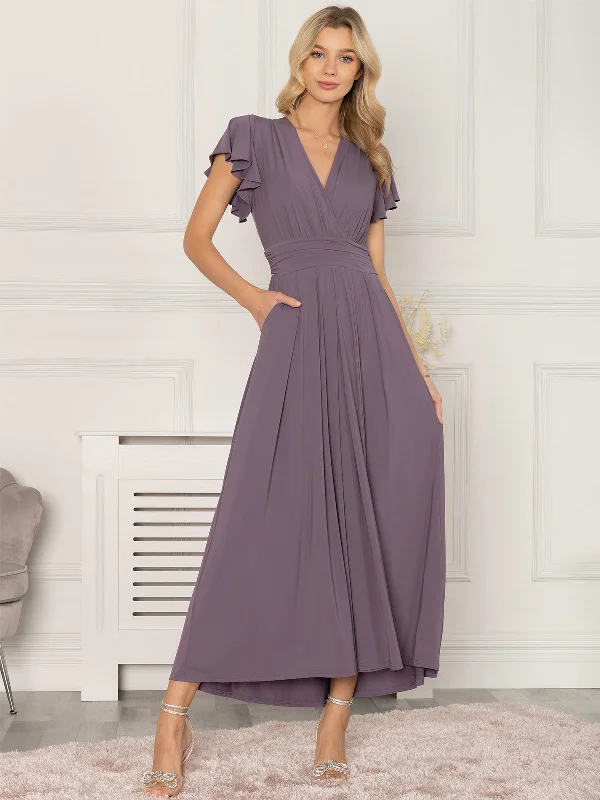 Double-sided Wear Jolie Moi Airene Cap Sleeve Maxi Dress, Mauve Purple