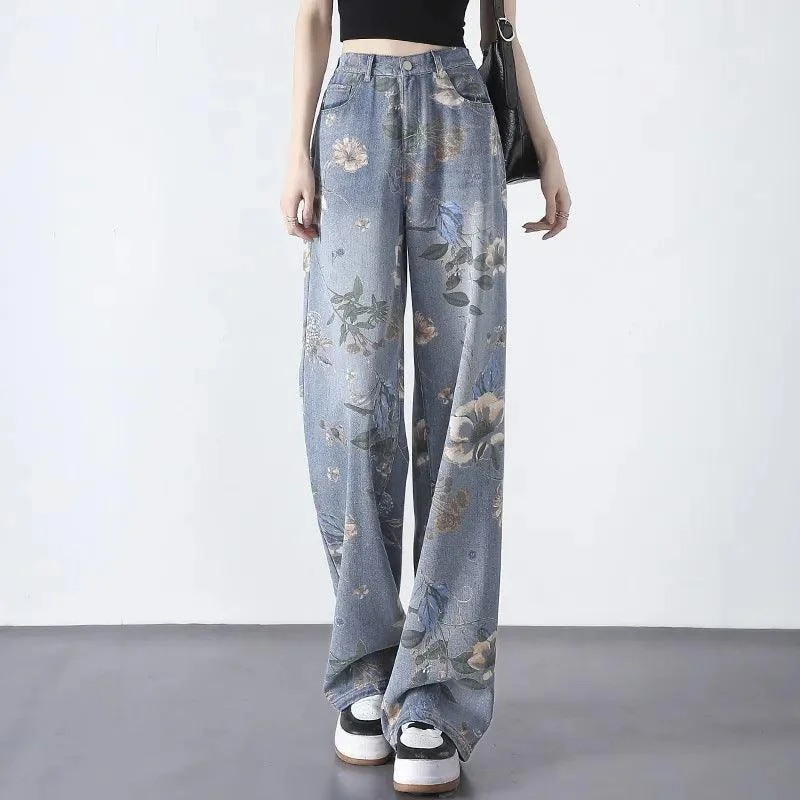 Sweet Girl Printed Jeans Women's High Waist Slimming