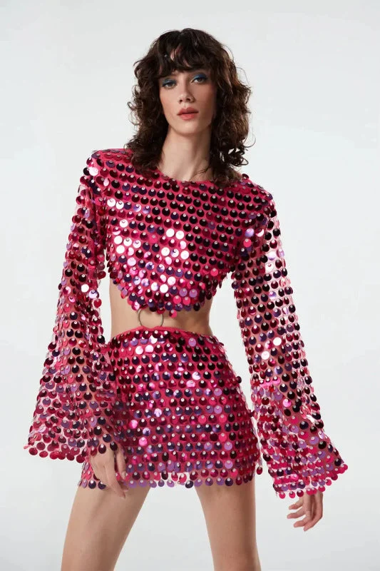 Luxury Temperament Women's fashion new sequined irregular Sequin Cutout dress