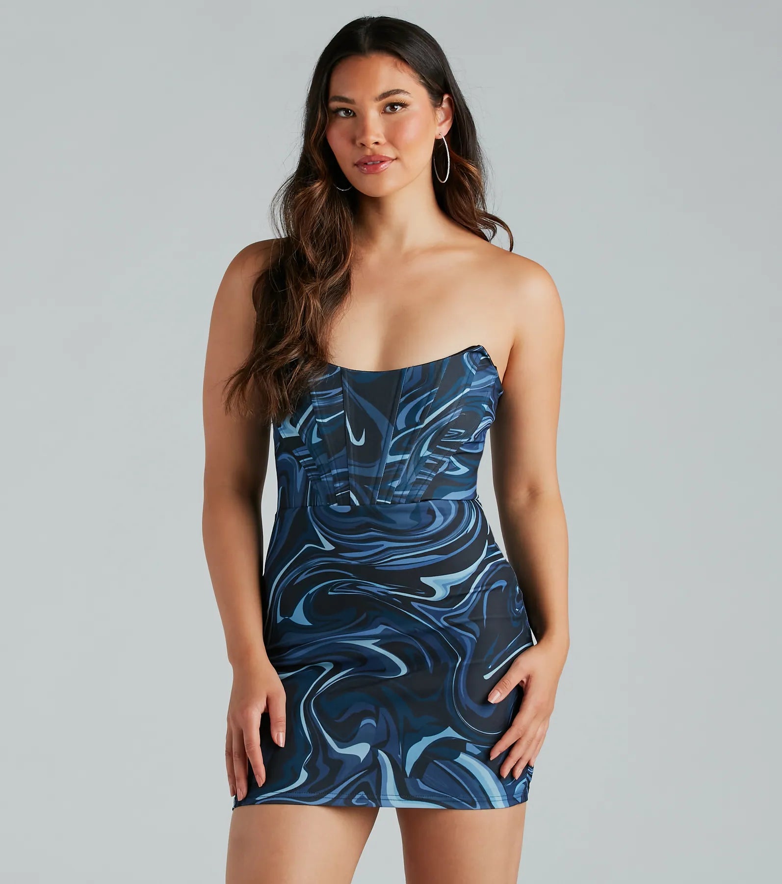 High-waisted pants style Mesmerized By You Marble Print Mini Dress