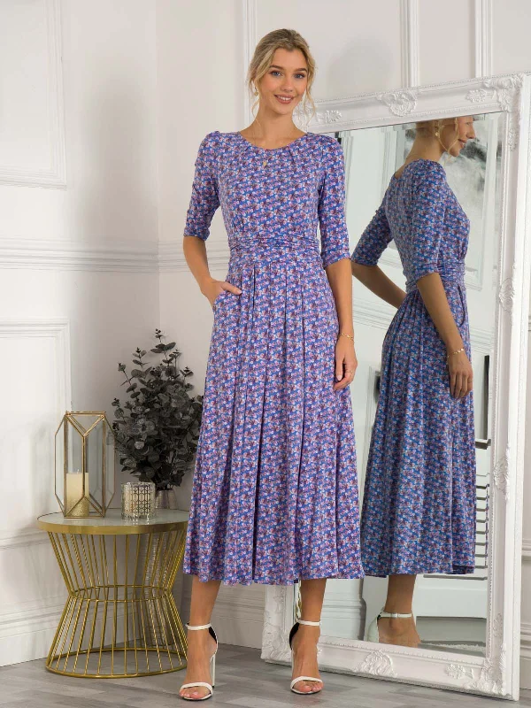 Windbreaker fashion Dorothy 3/4 Sleeve Maxi Dress, Blue Floral