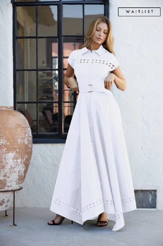 Trendy Items Waitlist 4/23 ♥ Noelle Short Sleeve Belted Lace Insert Maxi Dress White