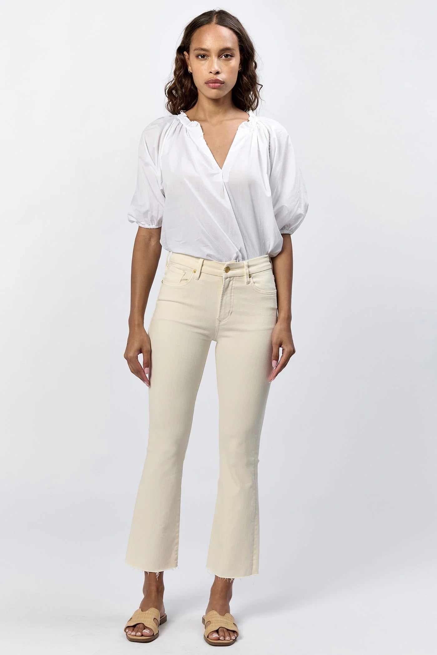 Elegant And Elegant Dear John Jeanne Mid Rise Cropped Flare Jeans Wheat