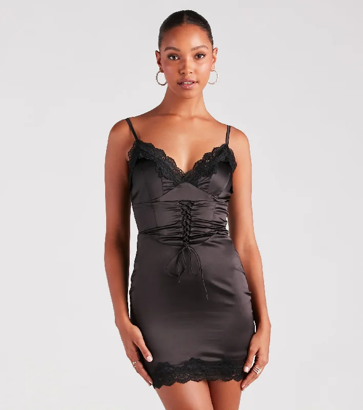 Fashionable And Versatile Dose Of Drama Satin Lace Corset Mini Dress