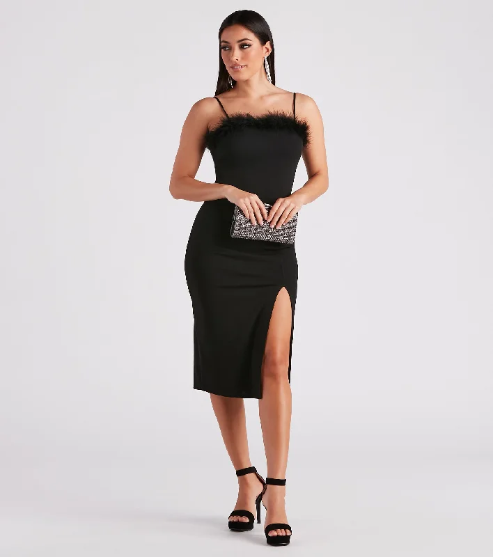 Minimalism Sweet Darling Crepe Marabou Midi Dress