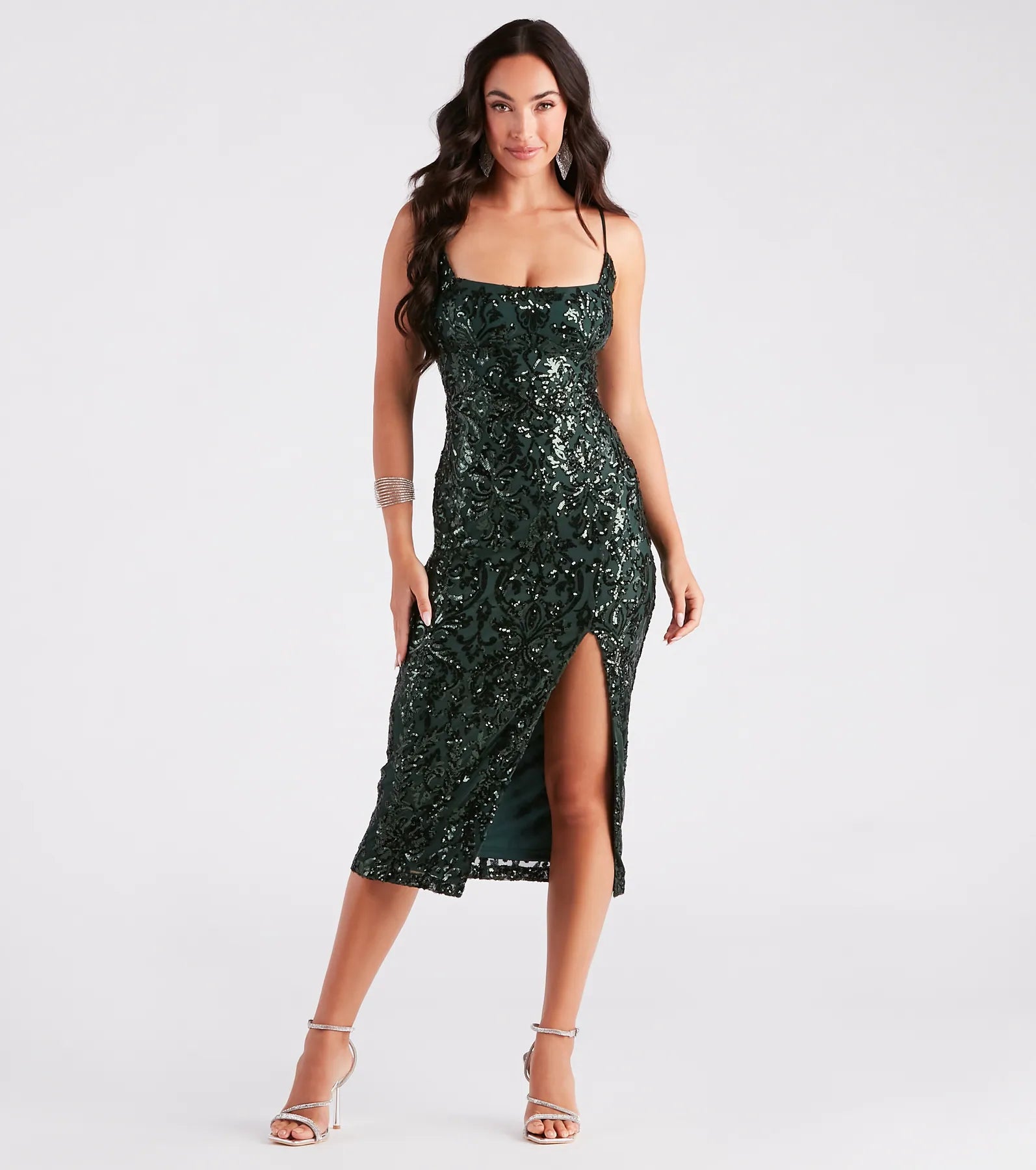 Sweet Girl Kourt Formal Sequin Lace-Up Midi Dress