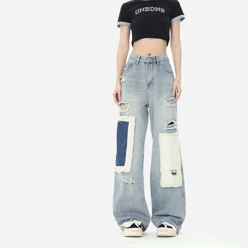 Sexy Fun American-style Distressed Heavy Industry Straight Casual Jeans