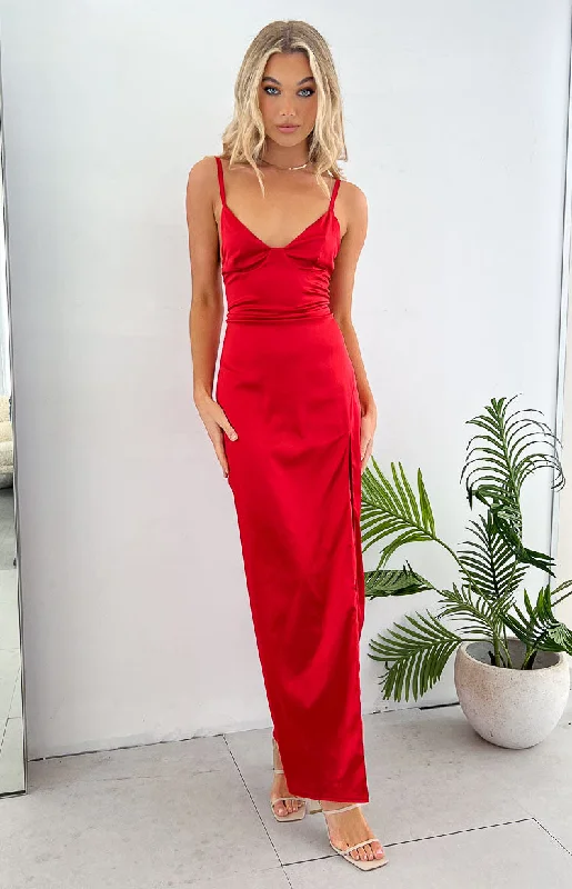 Celebrity Style Freesia Red Formal Maxi Dress