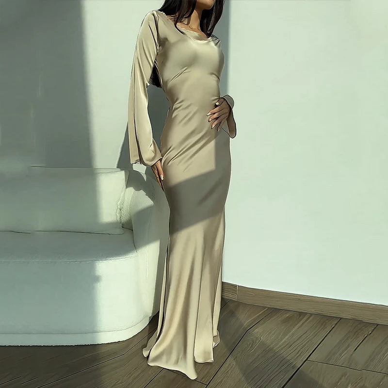 Elegant Tailoring DressBetty - 2024 Autumn Fashion Slim Flare Sleeve Lace Up Maxi Dress