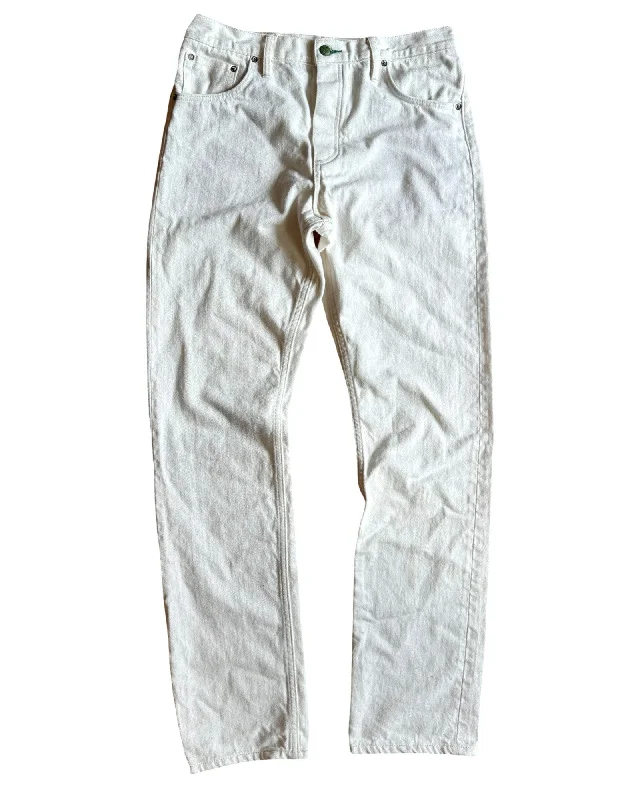 Embroidered Letters Greaser 12 oz Japanese Kurabo washed White Denim w/ red selvedge Embroidered Letters Greaser 12 oz Japanese Kurabo washed White Denim w/ red selvedge
