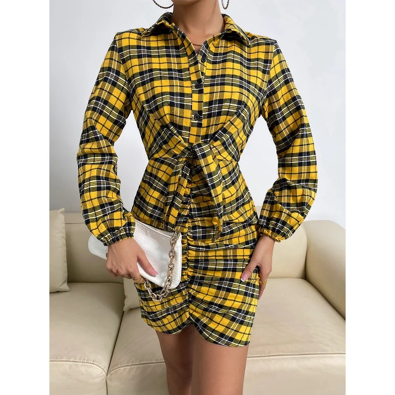 Leisure Travel Venetia Plaid Tie Front Shirt Dress