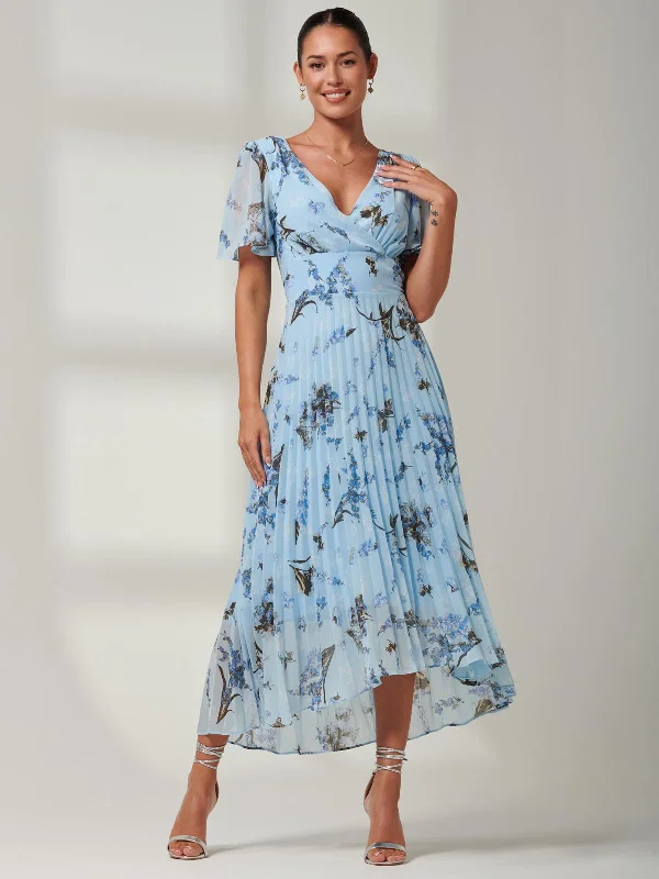 Minimalism Vanya Wrap V-Neck Chiffon Maxi Dress, Blue Multi
