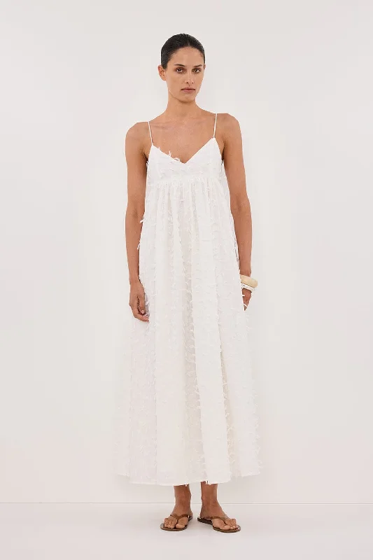 Embroidered Letters PALOMA WHITE BABYDOLL MIDI DRESS