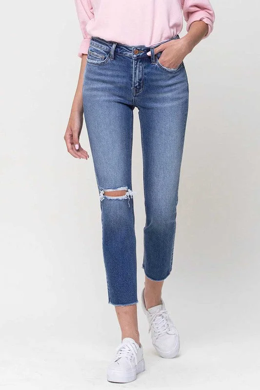 Urban Style Mid-Rise Straight Crop Jeans