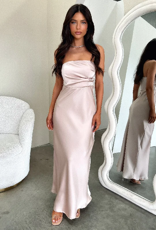 Casual Style Elio Strapless Satin Maxi Dress - Champagne