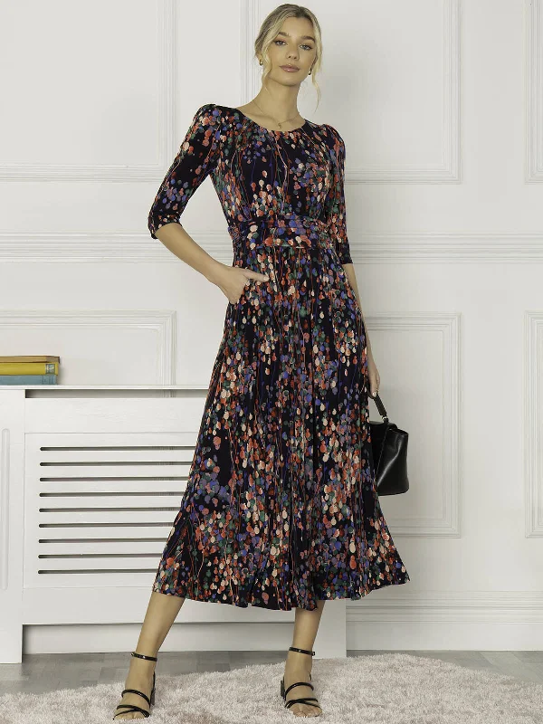 Noble Temperament Pauline Sleeved Maxi Dress, Navy Multi