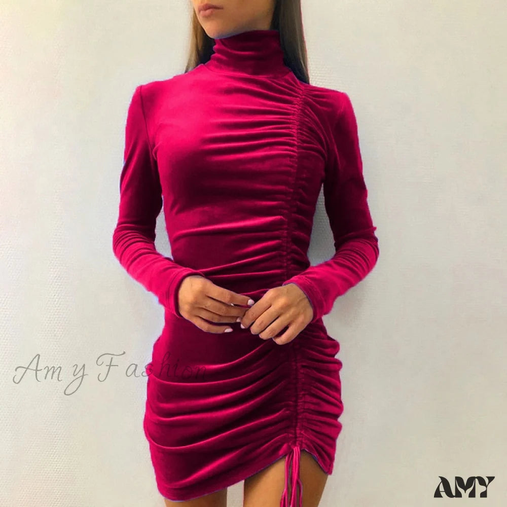 Design Perception Amy Fashion - Clubwear Turtleneck Velvet Dresses