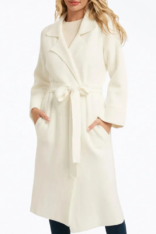 Casual Style Belted Knit Cardigan In Cream