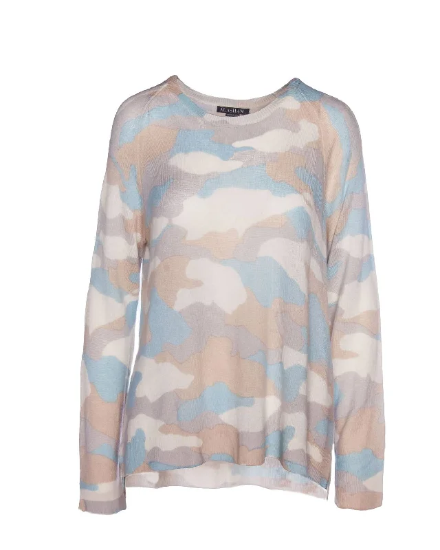 Mid-length Style Cashmere Dreamweaver Camo Pullover In Heavenly Combo