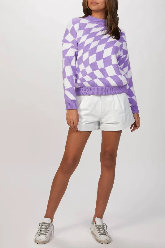 Fashionable And Versatile Emma Sweater In Purple Warp Check