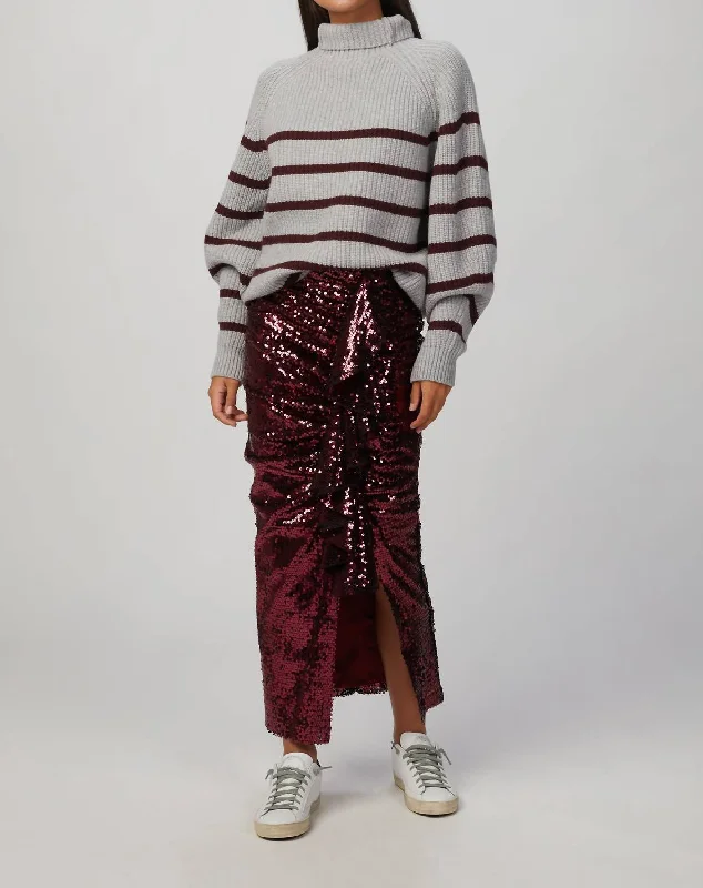 Cute Style Fiona Striped Sweater In Light Grey/burgundy
