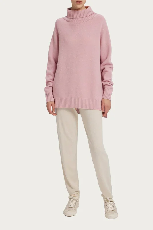 Elegant And Noble Funnel-Neck Cashmere Sweater In Ash Rose