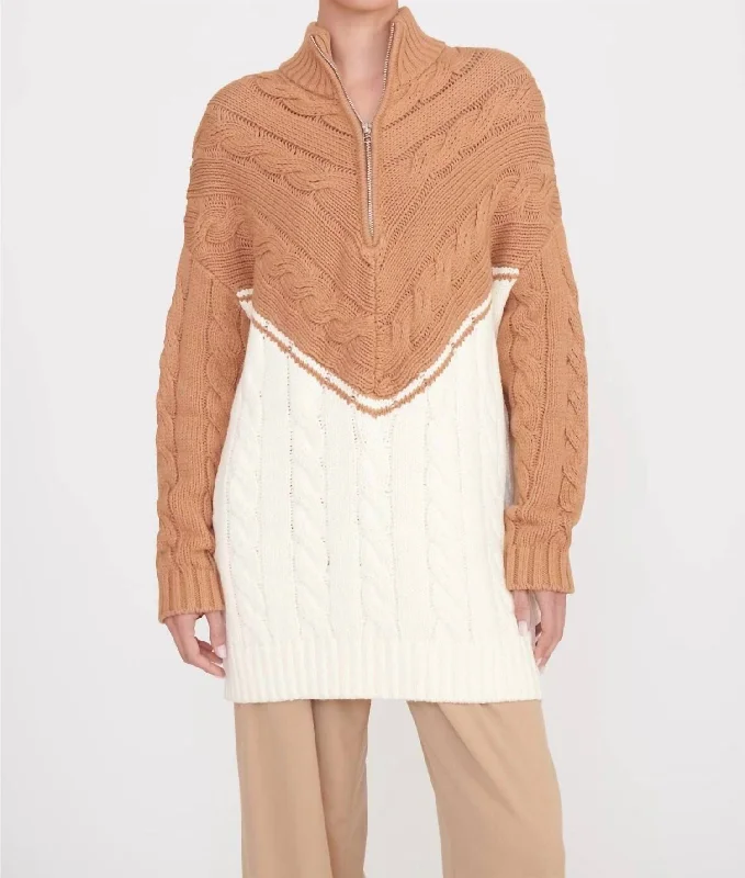 Diamond Series Hampton Sweater In Camel/ivory