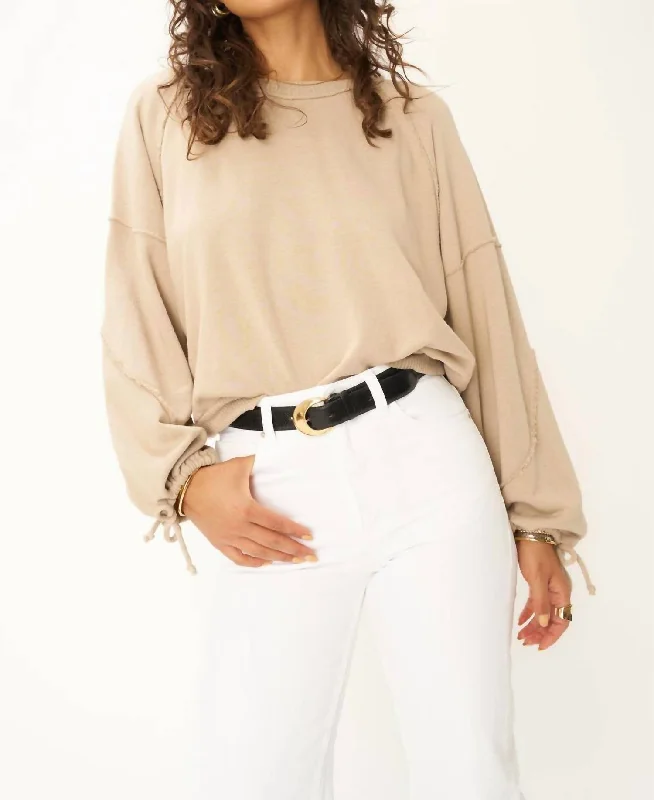 Classic Retro Idris Tie Sleeve Sweatshirt In Beige