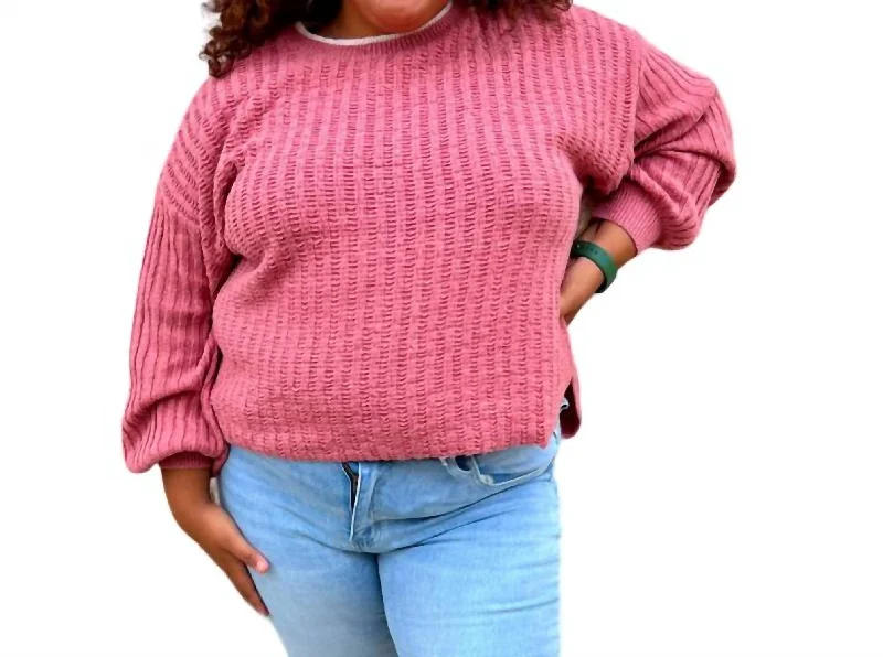 Single item design Kennedy Contrast Color Detail Neck Sweater Top In Pink