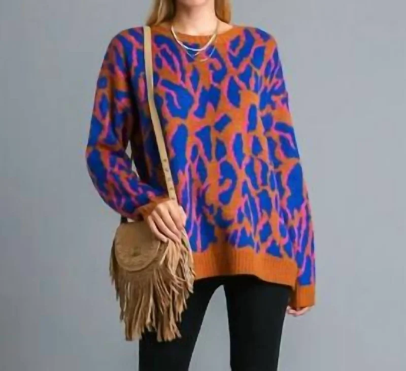 Street Charm Kourtney Leopard Sweater In Camel Mix