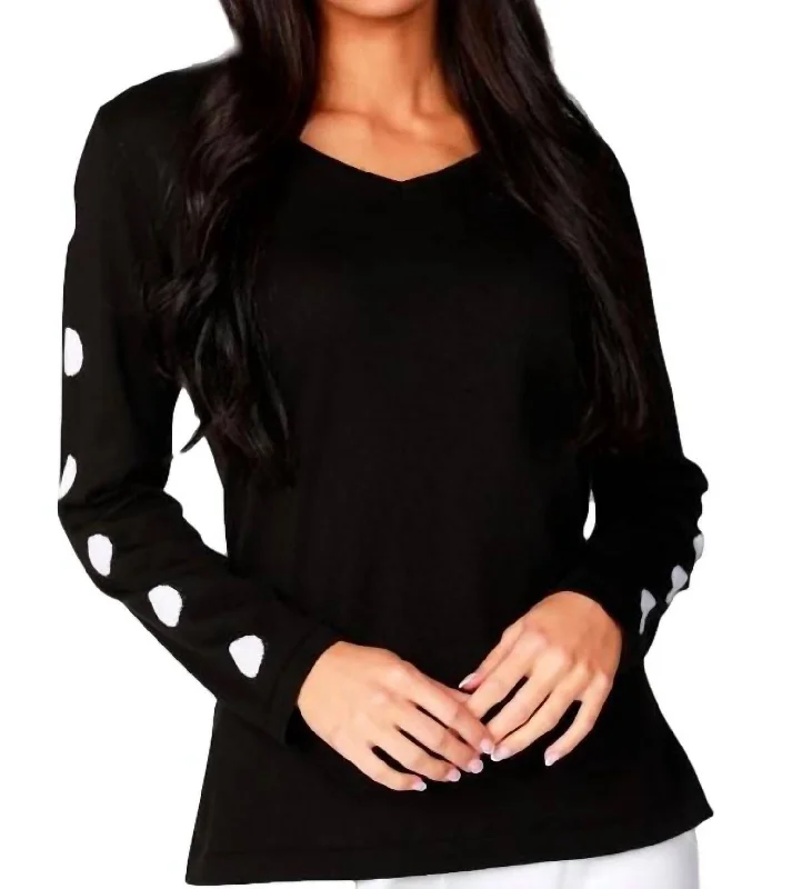 Casual And Casual Long Sleeve Dot Neck Top In Black/white