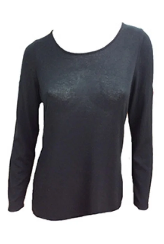 Noble Temperament Long Sleeve Scoop Neck Top In Black