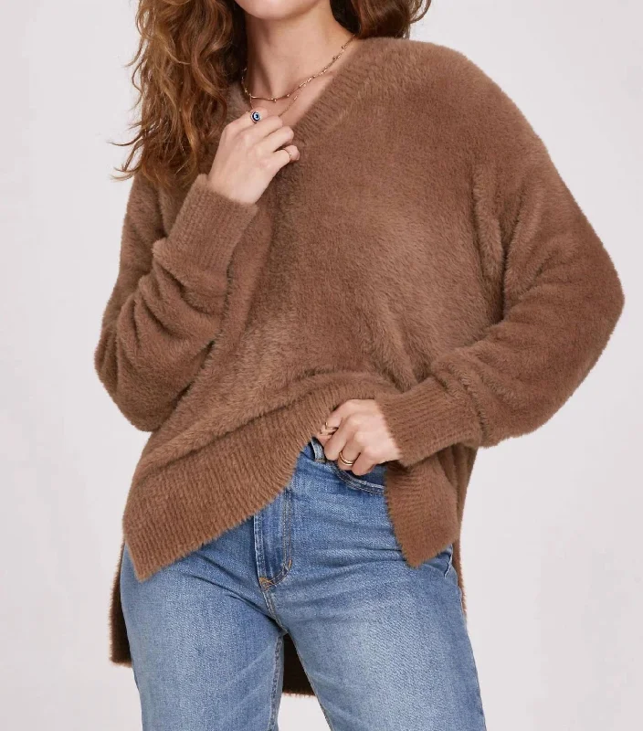 Outdoor Trend Margarita Walnut V-Neck Sweater By Another Love In Brown