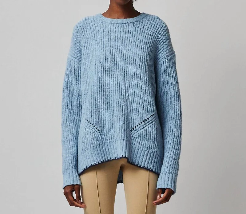 Simple Style Merino Blend Crew Neck Sweater In Heather Denim Blue
